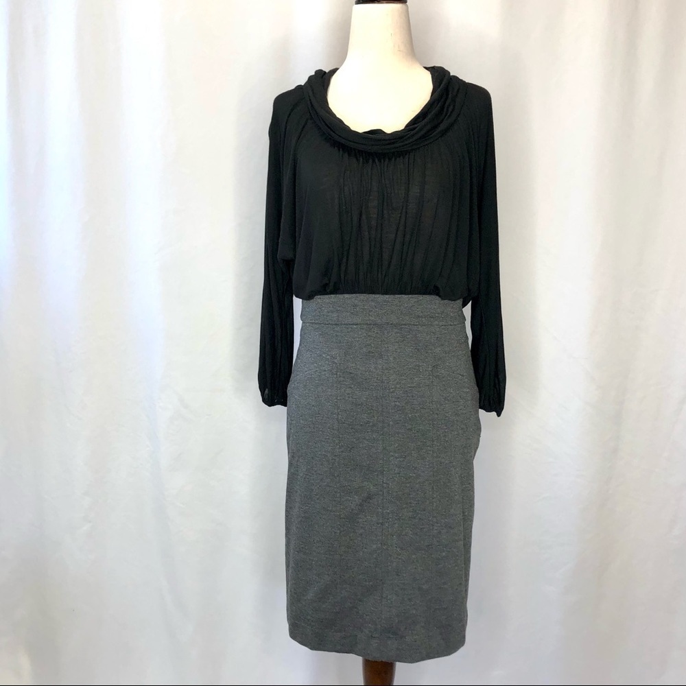 BCBGMaxAzria dress sheer cowl top grey skirt 4